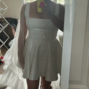 Elegant White Sequin Mini Dress